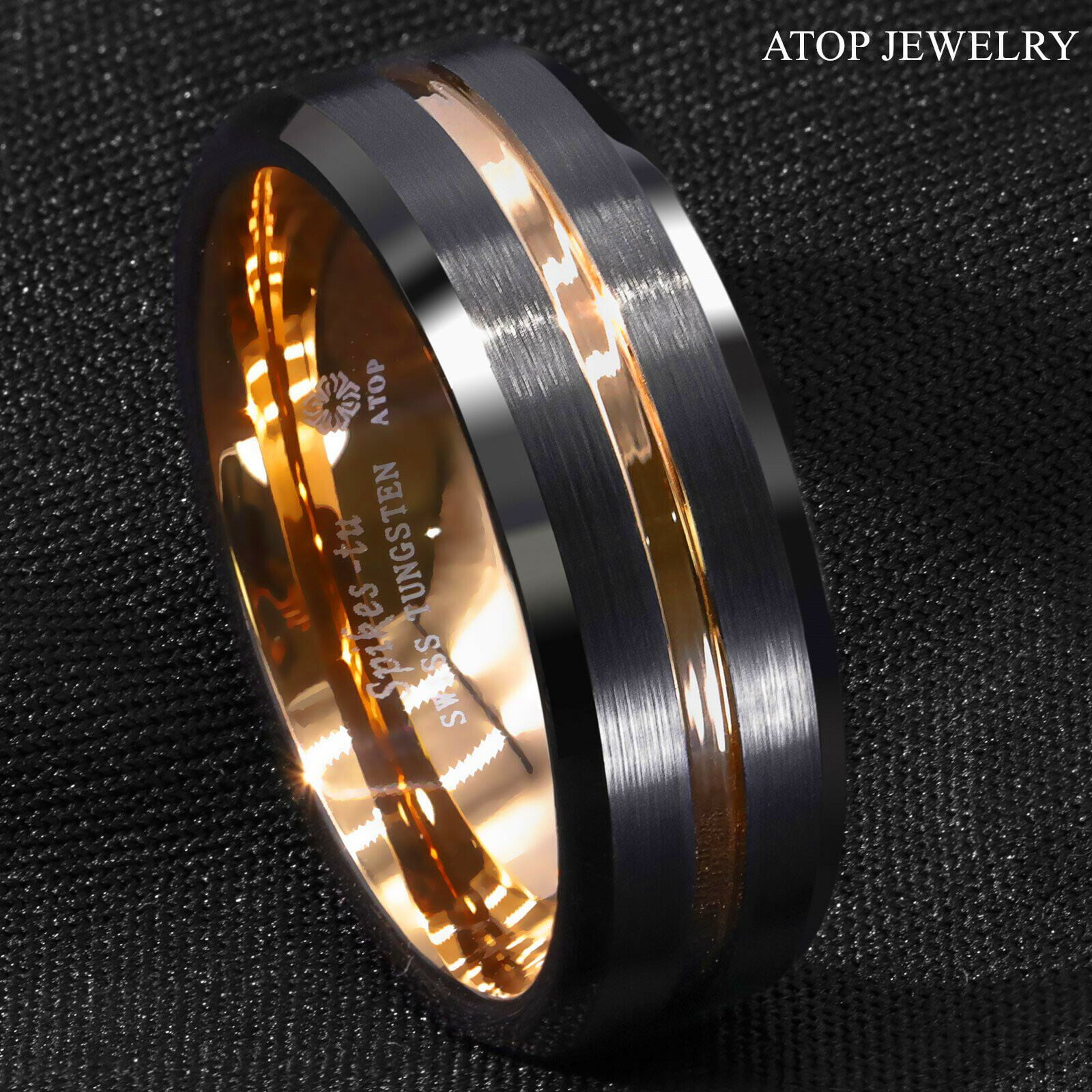 8mm Rose Gold Men Tungsten Carbide Ring Bushed Brick Pattern ATOP Wedding Band 