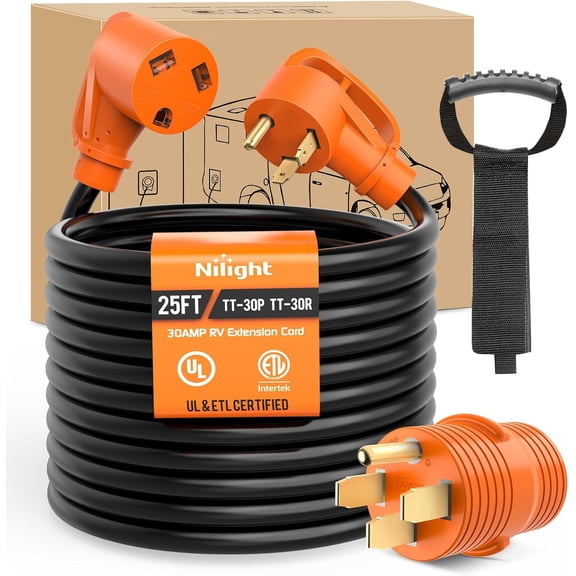 Nilight 25FT 30 Amp RV Extension Cord with Adapter 50Amp to 30Amp 125V Heavy Duty 10/3 Gauge Pure Copper STW Wire UL ETL Listed 3 Prong TT-30P TT-30R Weatherproof Suit for Generators Campers