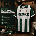 thumbnail image 5 of Mexico Men's Soccer Jersey, Aztec Calendar Piedra del Sol 3D Print Short Sleeve Football Shirt, Green and White Striped Patriotic Mexican Heritage Tee, Size S-5XL, 5 of 12