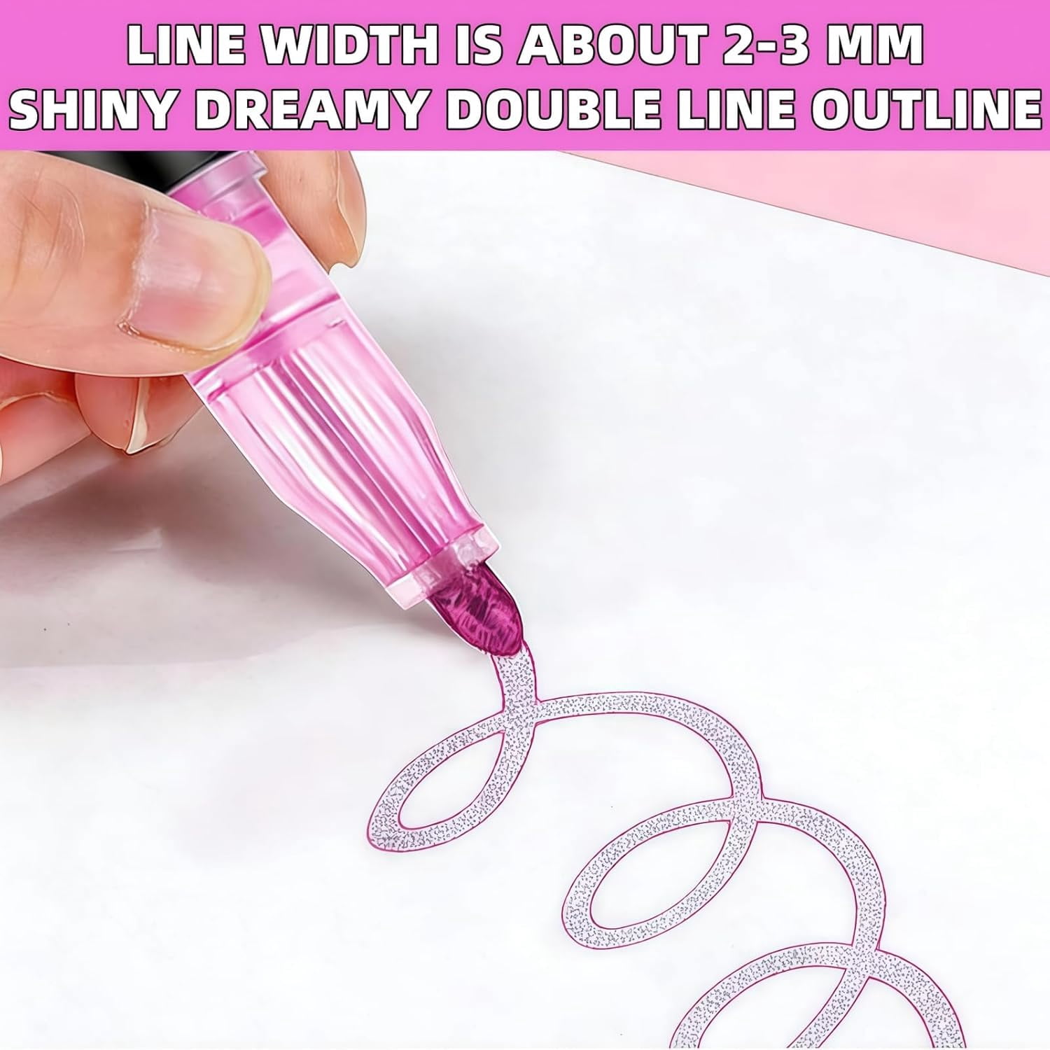 Dreamy Sparkle Dual-Line Contour Pen,8/12/24/36/48 Colors Double Line Self Outlining Metallic Gel Markers,Quick-Dry Ink for Drawing, Coloring & DIY Crafts