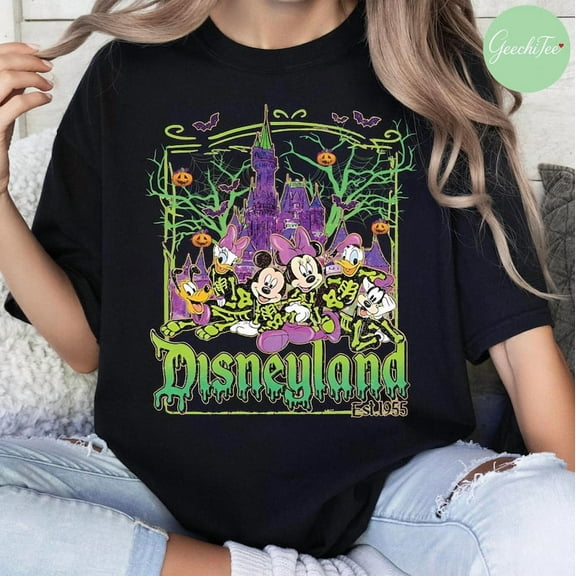 Retro Disney Mickey And Friends Skeleton Shirt, Disneyland Halloween Trip Tshirt