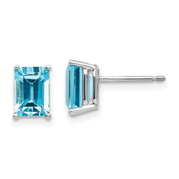 Primal Gold 14 Karat White Gold 7x5mm Emerald Cut Blue Topaz Earrings