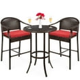 thumbnail image 1 of Best Choice Products 3-Piece Outdoor Wicker Bistro Bar Height Set for Patio, Garden w/ Barstools, Steel Frame - Red, 1 of 7