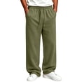 thumbnail image 4 of Rexolia Mens High Waist Brushed Fleece Sweatpants Open Bottom Loose Straight Drawstring Casual Army Green L, 4 of 5