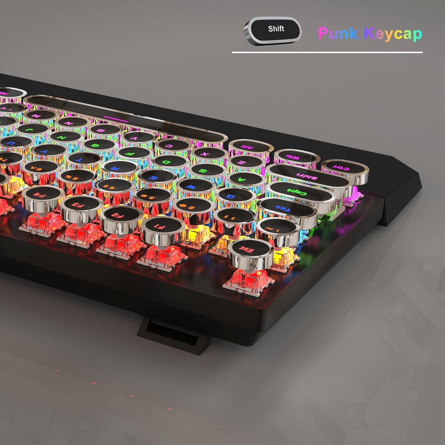 Typewriter Mechanical Gaming Keyboard and Mouse Combo, Retro Punk Round Keycaps Rgb Rainbow Backlit Wired Keyboard for Game and Office