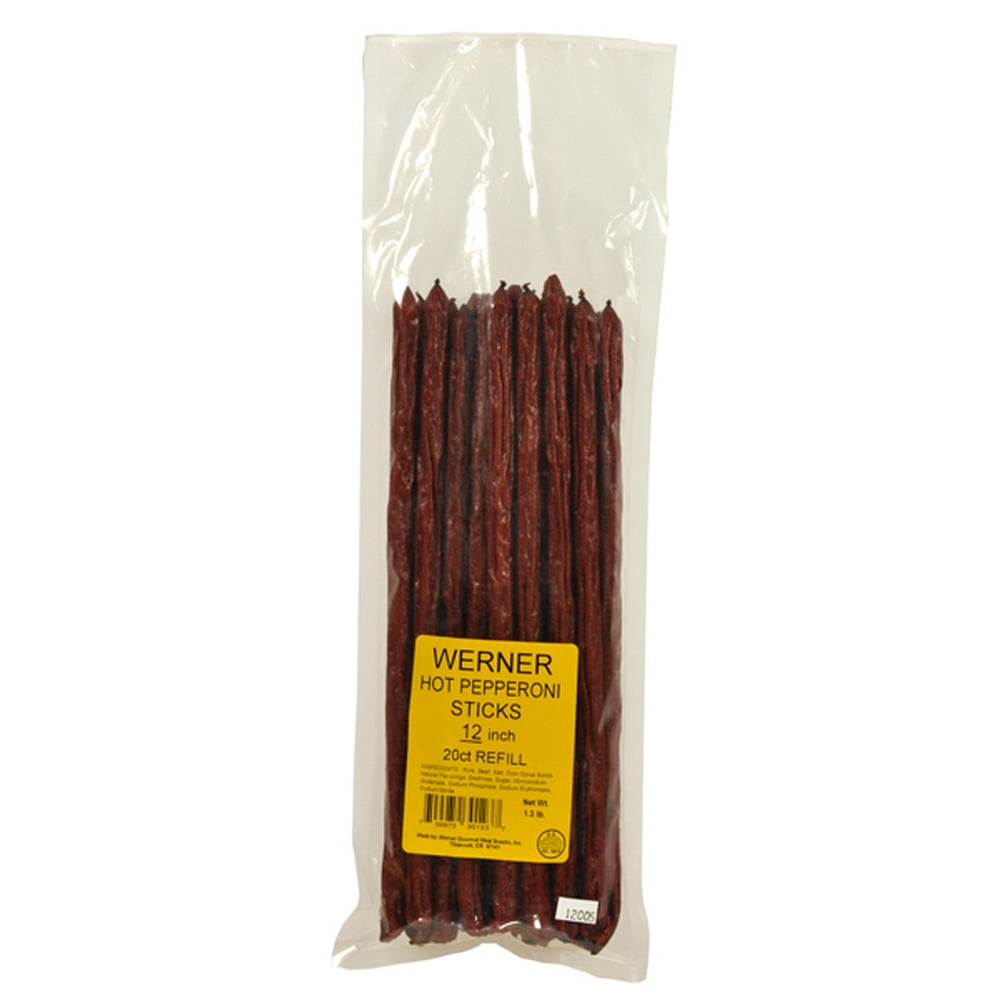 Werner Jerky Hot Pepperoni 12" Beef Sticks 20 count