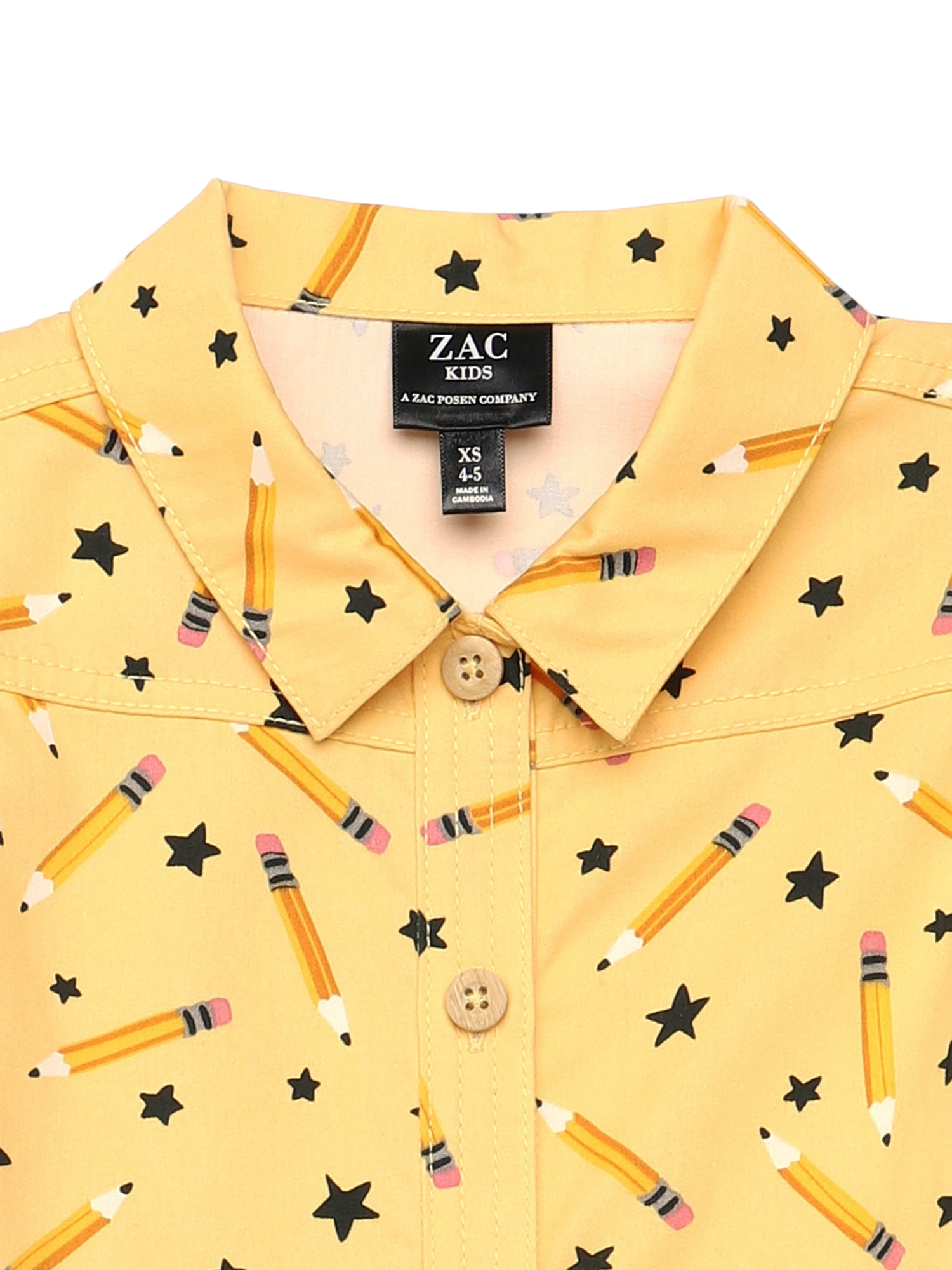 Zac Kids Pencil Print Collar Dress with Sash Belt, Sizes 4-18