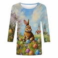 thumbnail image 4 of Xdegoge Easter Day Womens Tops Plus Size Easter Jesus Egg Basket Bunny Print T-Shirt Religious Faith Pattern 3/4 Sleeve Casual Holiday Tee, 4 of 5