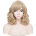 thumbnail image 1 of BERON Mixed Blonde Short Wigs Curly Wavy Women Wig with Side Part Bangs Synthetic Hair Wigs, 1 of 1