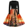 thumbnail image 5 of Christmas Dresses for Women Women's Fashion Round Casual Slim Fit Christmas Print Large Swing Long Sleeve Dress for Holiday Party,Saffron,M, 5 of 5