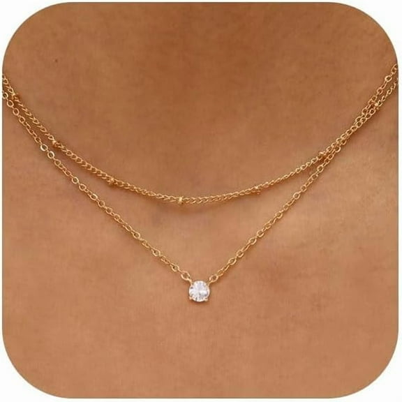 Layered Necklaces Fine for Women 14K Gold Electroplated Dainty Layer Paper Clip Herringbone Necklaces Simple Satellite Box Chain Necklace Minimalist Everyday Jewelry[f395]