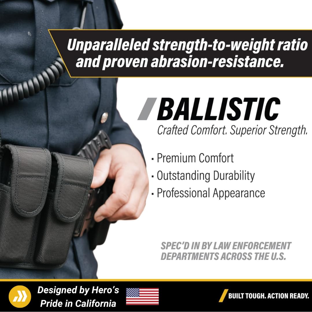 Hero's Pride Duty Belt Key Holder - Durable Ballistic with Deluxe Metal Clip and Split Key Ring - Fits 2.25'' Tactical Belts for Law Enforcement - Easy One-Handed Access - Black - Double CA1
