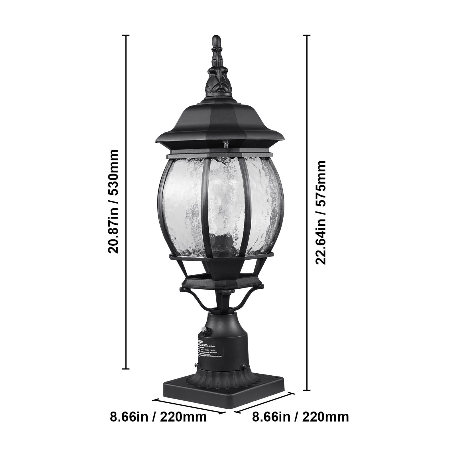 VEVOR 2 Pack Dusk to Dawn Outdoor Post Light, 20.87 in, Waterproof Lamp Post Light Fixtures with 5.5 in Pier Mount Base Glass Shade, Lightning-proof Exterior Pole Column Light