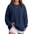 thumbnail image 3 of Hearthz Women's Oversized Crewneck Sweatshirts Solid Color Drop Shoulder Long Sleeve Pullover Sweaters for Women Fall Winter Athletic Workout Oversized Sweatshirt for Women Navy M, 3 of 7