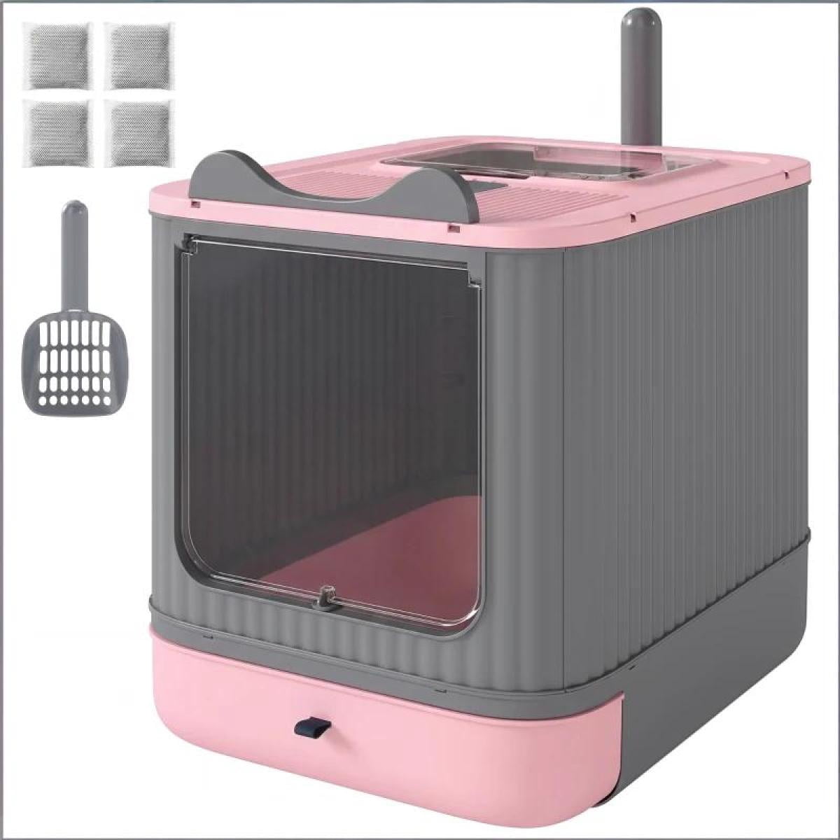 FENGFAN Gray Enclosed Cat Litter Box, Front Entry Top Exit with Slide-Out Tray, Odor Control Easy Clean for Small Medium Cats