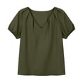 thumbnail image 6 of Women's Loose Fit V Neck Puff Short Sleeve Tunic Blouse Top Comfy Casual Summer Work Office Outfits | CSEONE,Army Green L, 6 of 7