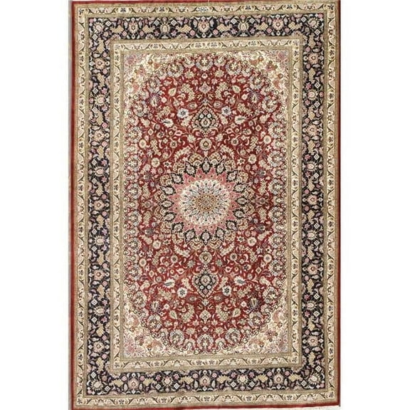 Pasargad Home Qum 39" x 59" Hand-Knotted Pure Silk Area Rug in Red/Black