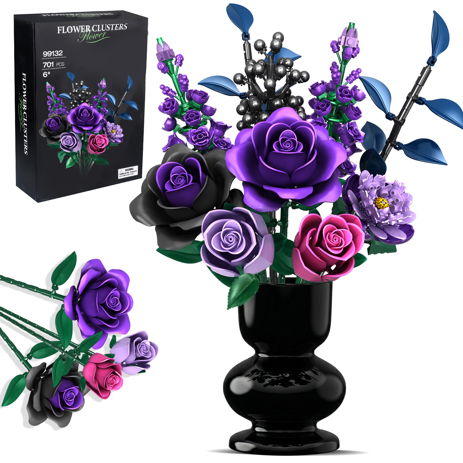 Set Costruzioni Bouquet Di Fiori CUBIMANA Con Luci LED - 1054 Pezzi Per Adulti E Ragazzi 12+ (Rosso)