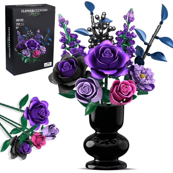 Flowers Bouquet Building Set Compatible with Lego, Rose Flowers Botanical Collection, Gift for Valentine Day, Birthday, Mother's Day, Home Decoration for Girls Women Kids aldult 6 