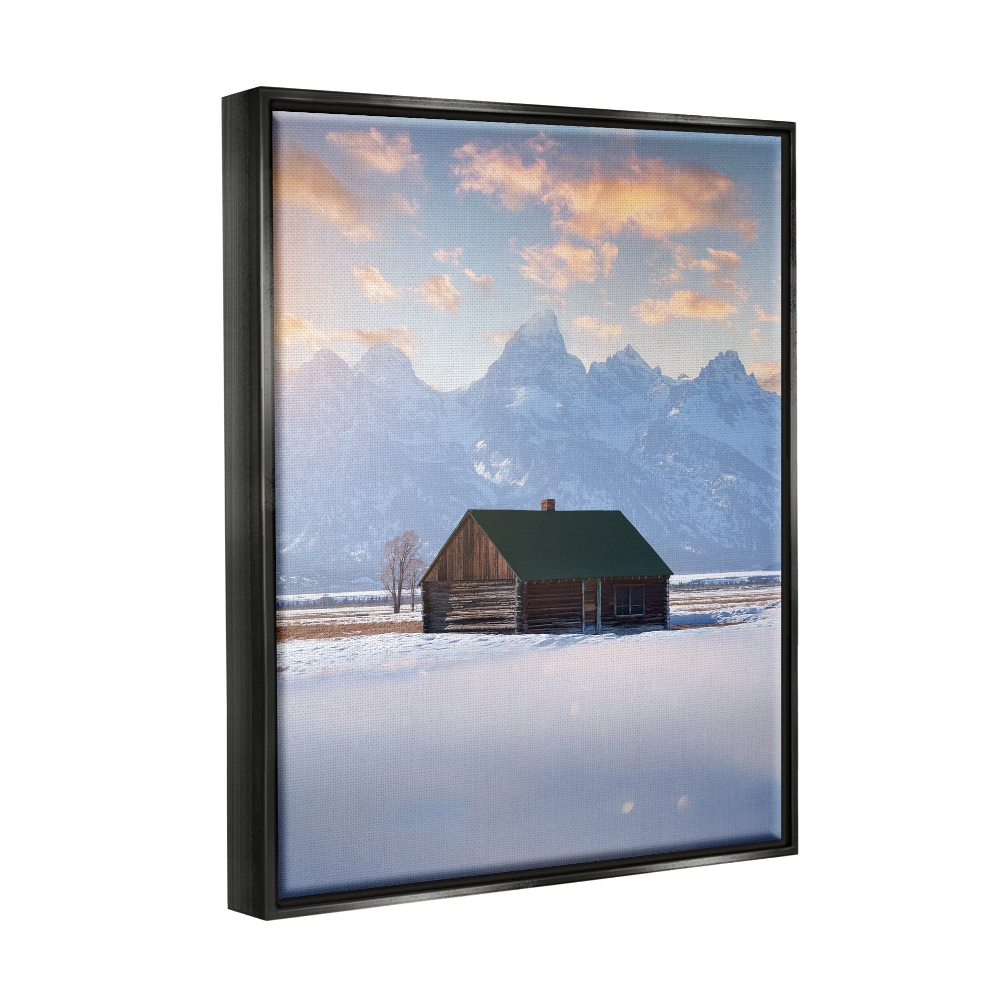 Stupell Industries Snowy Winter Cabin Landscape Photography Black Floater Framed Canvas Art Print Wall Art, 25 x 31
