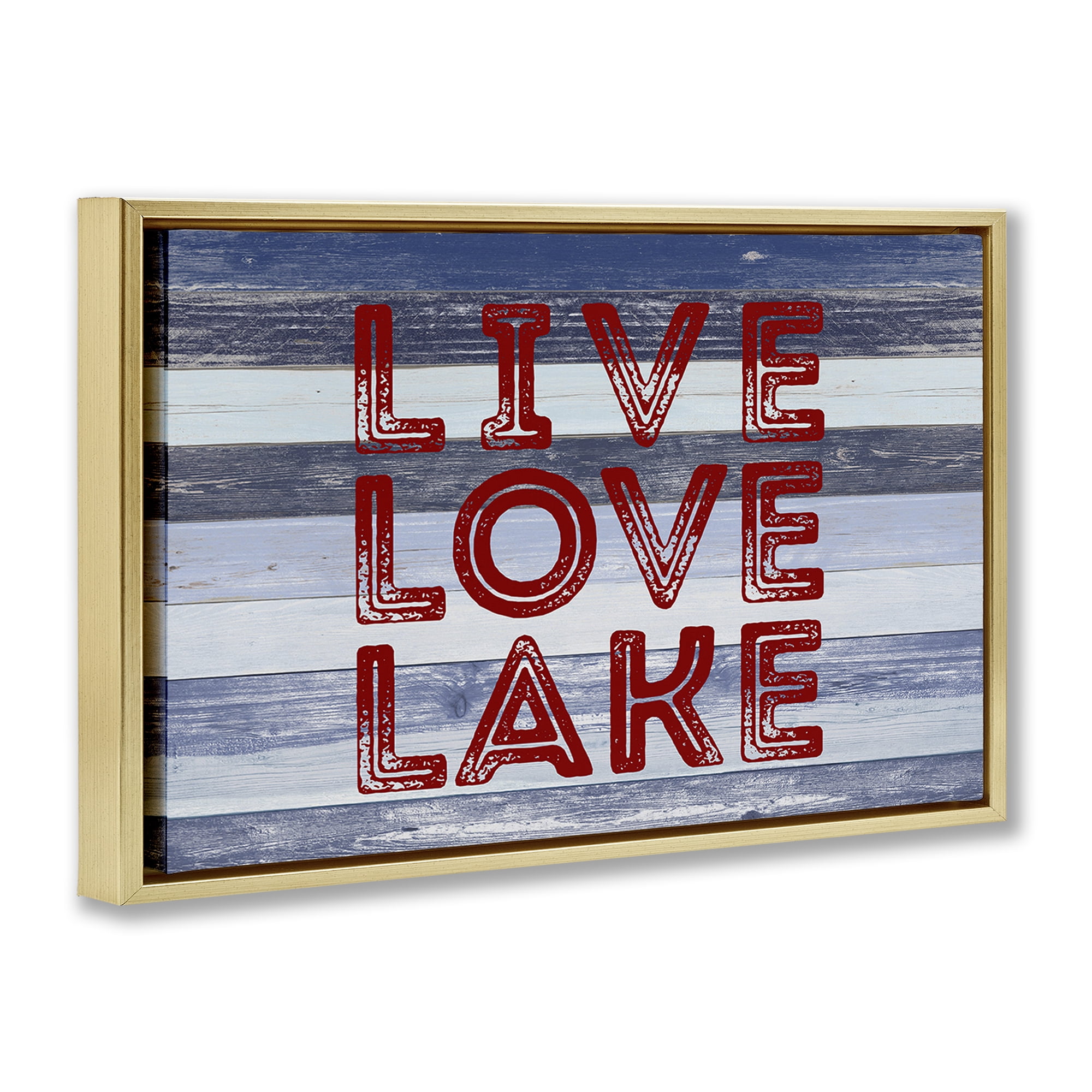 Stupell Industries Live Love Lake Striped Nautical & Beach Painting Gold Floater Framed Canvas Art Print Wall Art, 31 x 21
