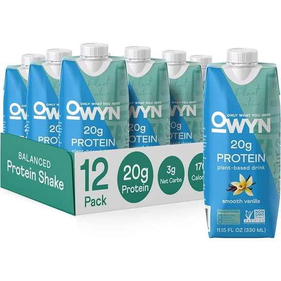 OWYN Plant-Based Protein Shakes, Smooth Vanilla, 20g Vegan Protein, 11.15 Fl Oz, 4 Ct.