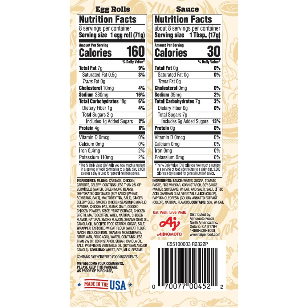 Tai Pei Chicken Egg Rolls, Frozen Asian Appetizers, 24.5 oz