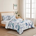 thumbnail image 5 of Twin XL Quilt Set 68''x98'', Blue Butterfly Flower Lightweight Bedspread Coverlet Set with 2 Pillow Shams, Botanical Watercolor Floral Leaf Breathable All Season Quilt Bedding for Dorm/Guest Room, 5 of 9