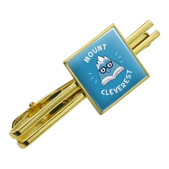Mount Cleverest Everest Reading Book Funny Humor Square Tie Bar Clip Clasp Tack- Silver or Gold