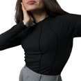 thumbnail image 1 of Women‘s Spring Autumn Slim Tops Solid Color Long Sleeve Half High Neck Ribbed Blouse, 1 of 2
