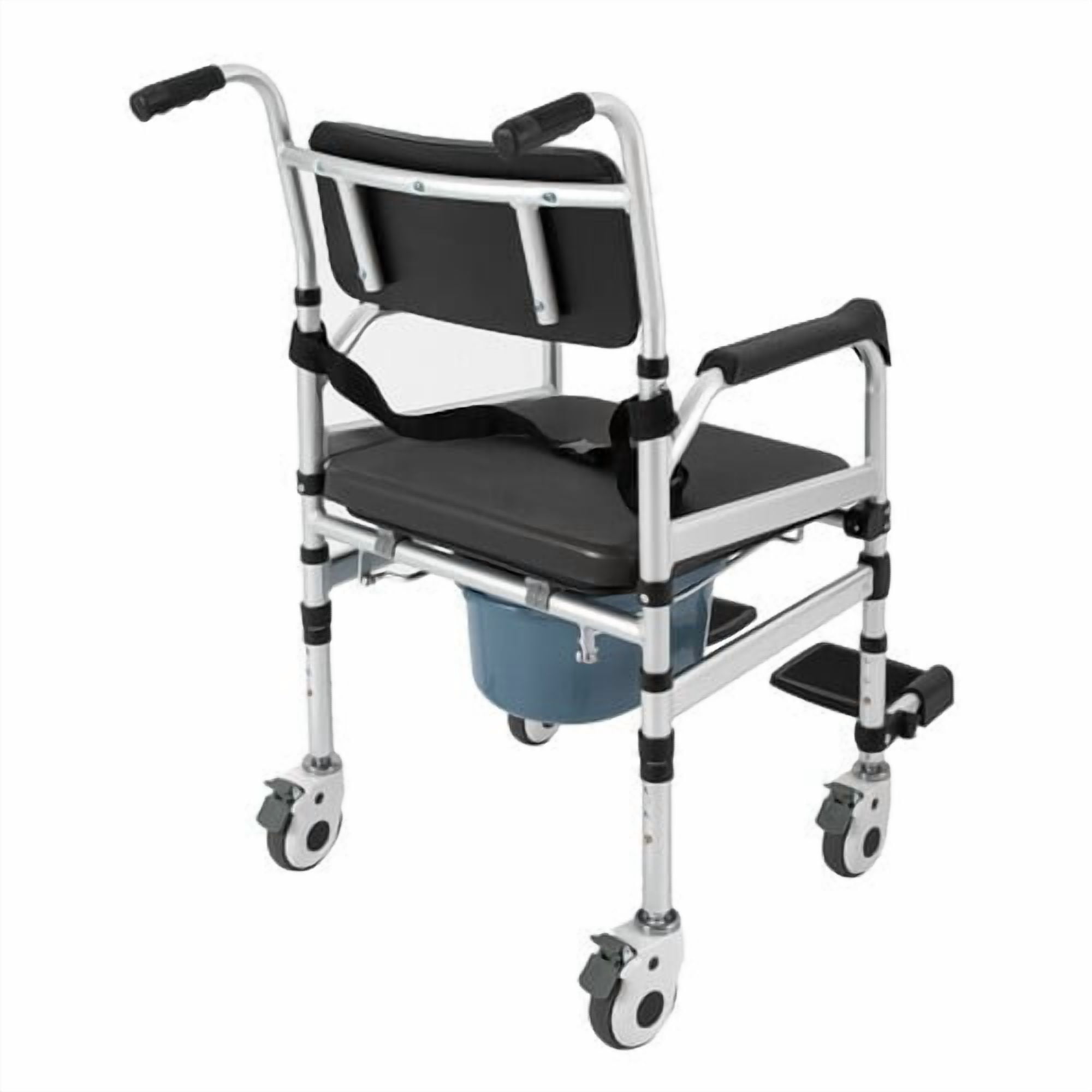 3 in 1 Foldable Height Adjustable Shower Wheelchair, Accessibility Commode Wheelchair with Flip-Up Footrests, Transport Rolling Chair for Elderly, Disabled, Adults