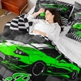 thumbnail image 4 of Homewish Racing Car Bedding Comforter Set 7pcs for Female Men Adults,Geometric Plaid Buffalo Queen Bedding Sets Super Cozy,Black Green White Queen Sheet Sets,Breathable Home Decor,Reversible, 4 of 8