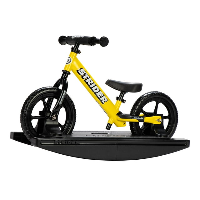 Bicicleta Balance Strider Sport de 12 pulgadas con base basculante para niños de 6 a 4 años, color amarillo