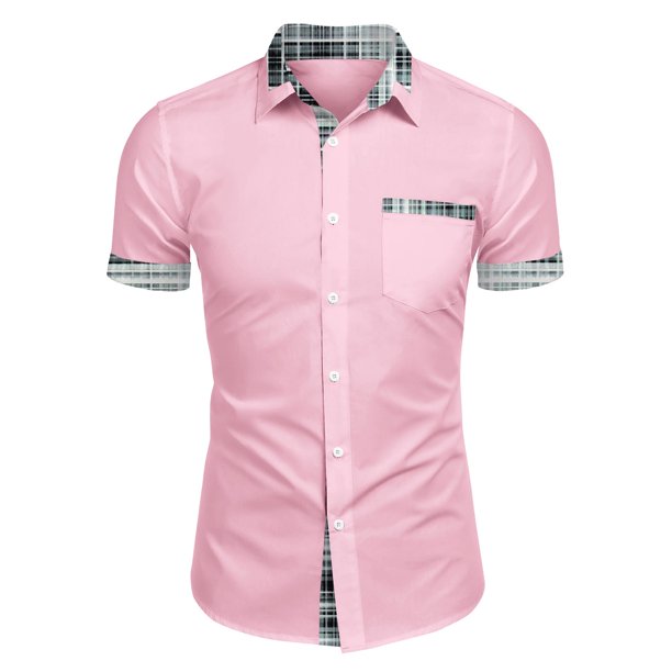 Men's Plaid Printed Button Short Sleeve Shirts Men's Casual Fashion Short Sleeve Shirts XL