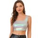 thumbnail image 1 of INSPIRE CHIC Chaleco Con Cuello En U Para Mujer, Sin Mangas, Para Fiesta, Clubwear, Camiseta Corta Metálica Brillante Color Gris plata M, 1 of 6