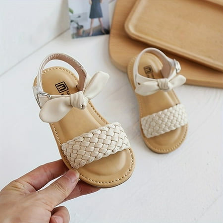 

Girl s Solid Sandals With Bowknot For Summer Comfy Flat Shoes