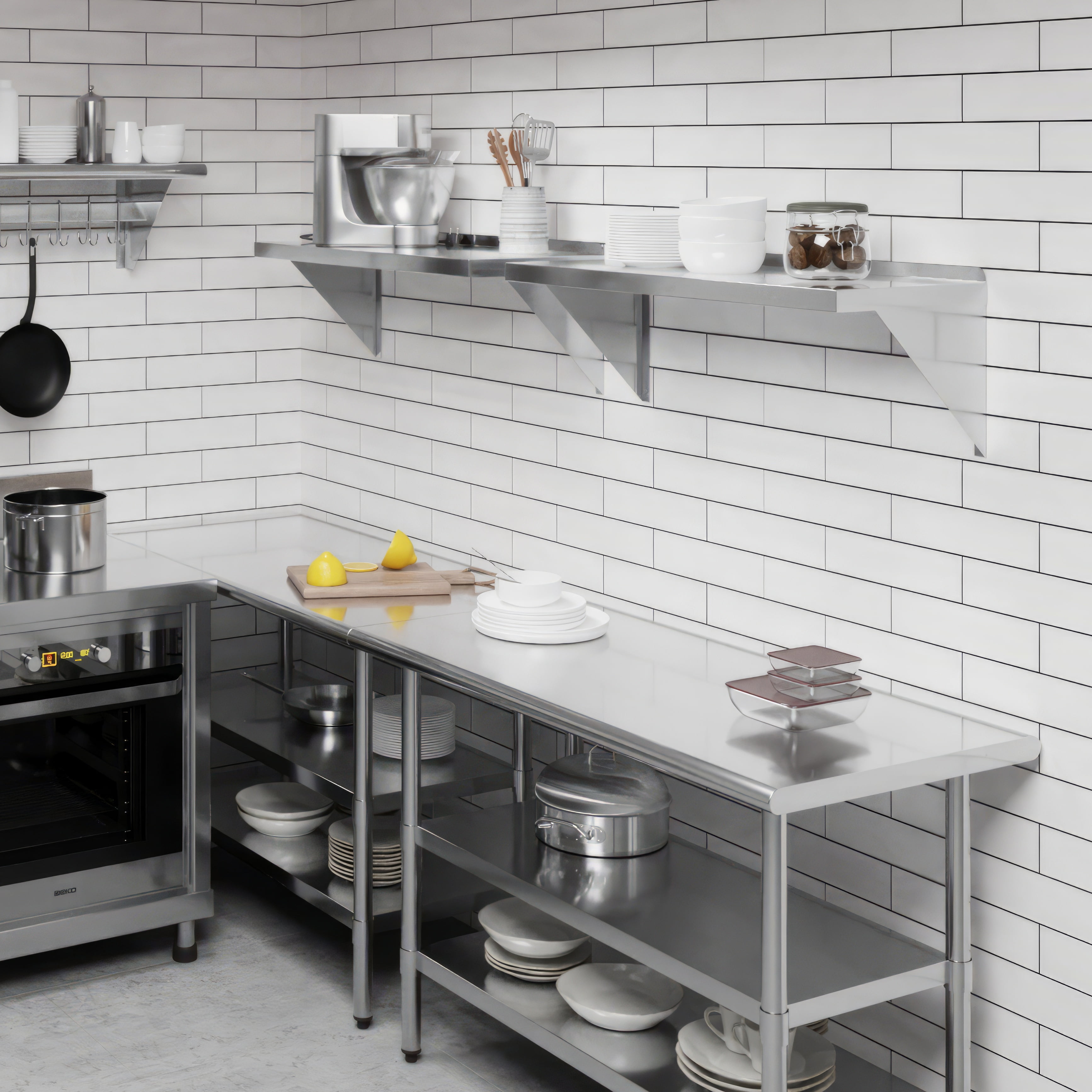AmGood 14" Width x 36" Length | Stainless Steel Wall Shelf | Square Edge | Metal Shelving | Heavy Duty | Commercial Grade | Wall Mount | NSF Certified