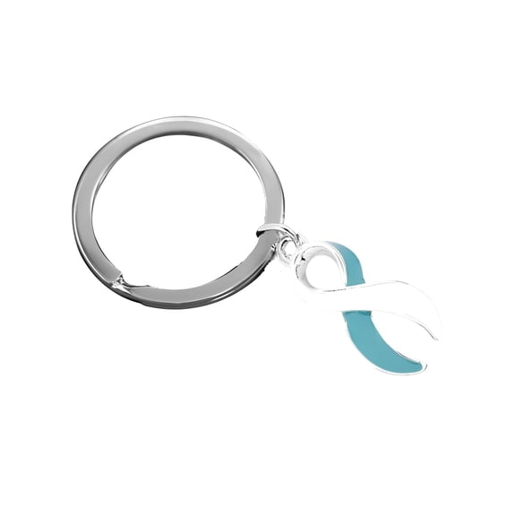 Teal & White Ribbon Split Style Key Chains