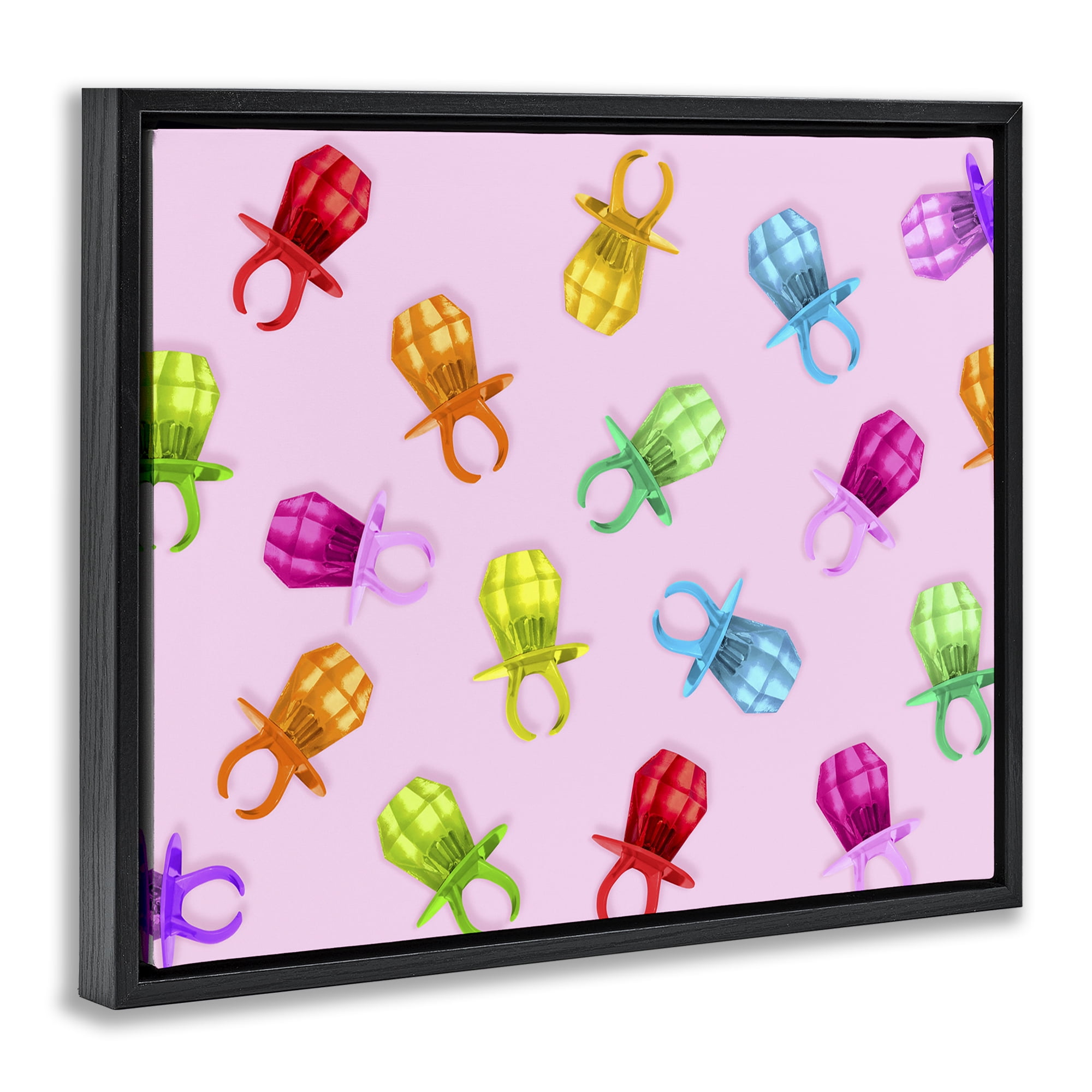Stupell Industries Candy Gem Ring Party Pattern Black Framed Floater Canvas Wall Art, design by LISH Creative