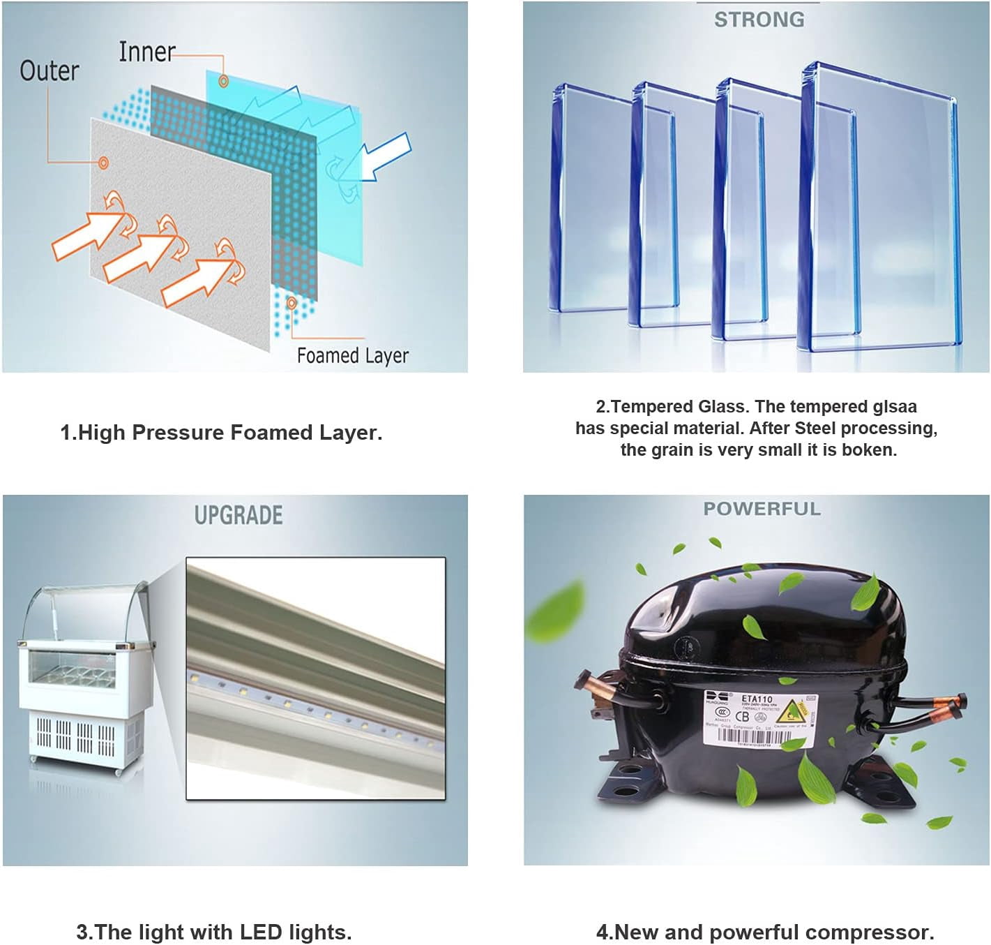 Commercial Hard Ice Cream Showcase Gelato Refrigerator Display Cabinet Freezer Refrigeration Machine 12 Pan 220V