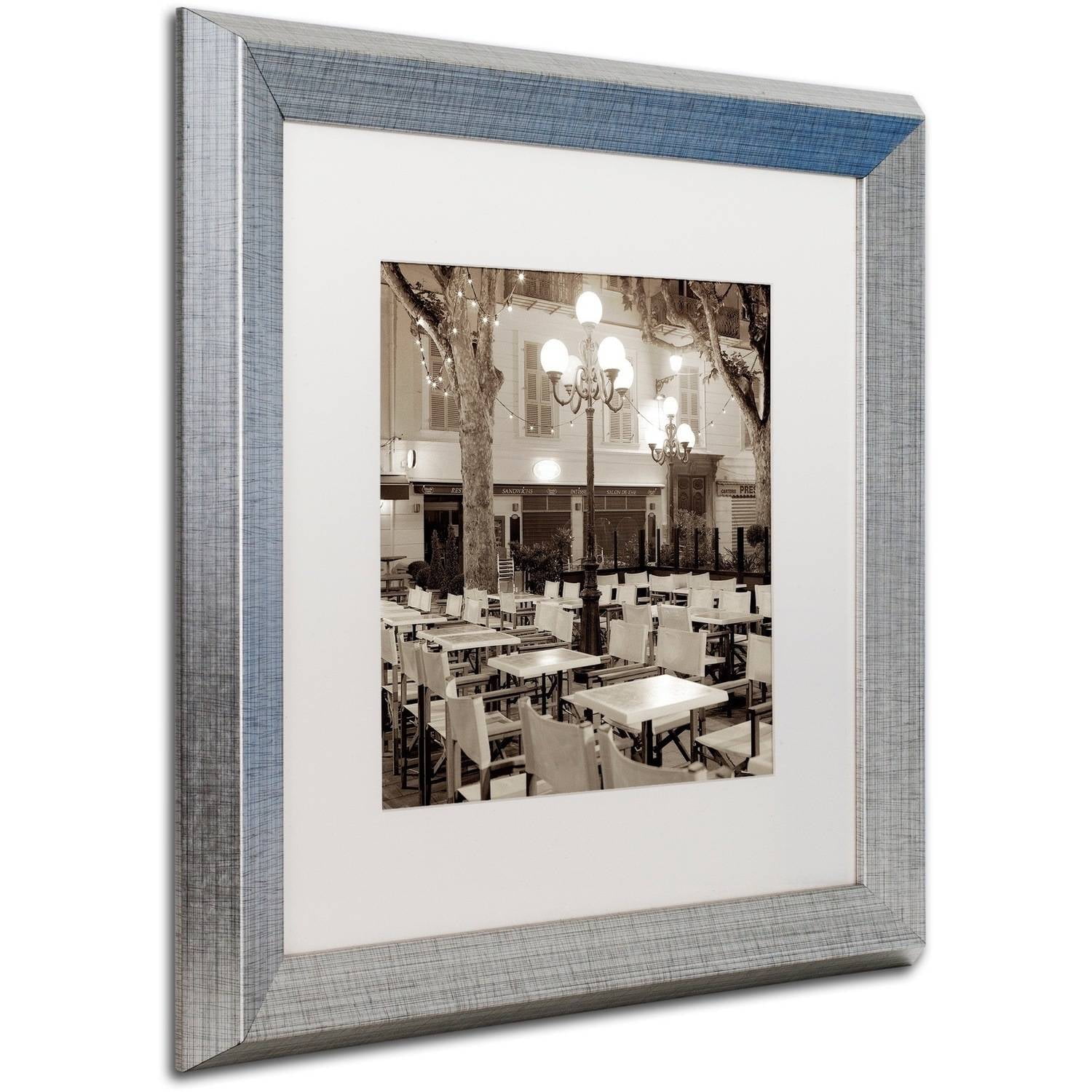 Trademark Fine Art "Cote d'Azur Cafe I" Canvas Art by Alan Blaustein, White Matte, Silver Frame