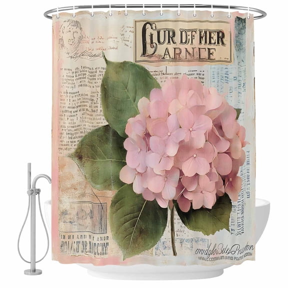 Pink Vintage Floral Shower Curtain Set - Extra Long 72" x 96" Washable Bathtub Curtain with 12 Hooks, Summer Botanical Retro Waterproof Fabric Stall Shower Curtains for Bathroom/Bathtub Décor