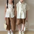thumbnail image 4 of Conjunto de manga corta de verano para niños, camisa de algodón, traje para niñas, Top sin mangas y pantalones recortados, ropa para hermanos, 2 uds., 4 of 6