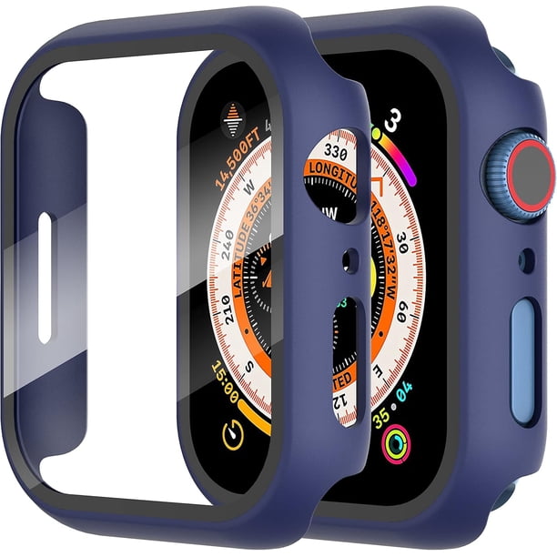 Yanonmyfd 2 Piezas Funda para Apple Watch Series 6/5/4/SE 3/SE 2/SE 40mm Protector Pantalla Vidrio Templado Incorporado,HD Protección Completa PC Dura Estuche Protective Case,Negro,40mm