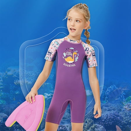 2.5mm Kids Wetsuit Neoprene Keep Warm UV Protection Sleeved Snorkeling  Shorts Swimwear Surf Suit for Girls Youth Teen Toddler Child L 