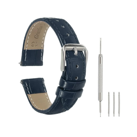 Uxcell Leather Watch Bands for Men and Women, 16mm Crocodile Pattern Quick Release Watch Strap Replacement, Flat Thin Elegant Leather Strap with Tools, Blue