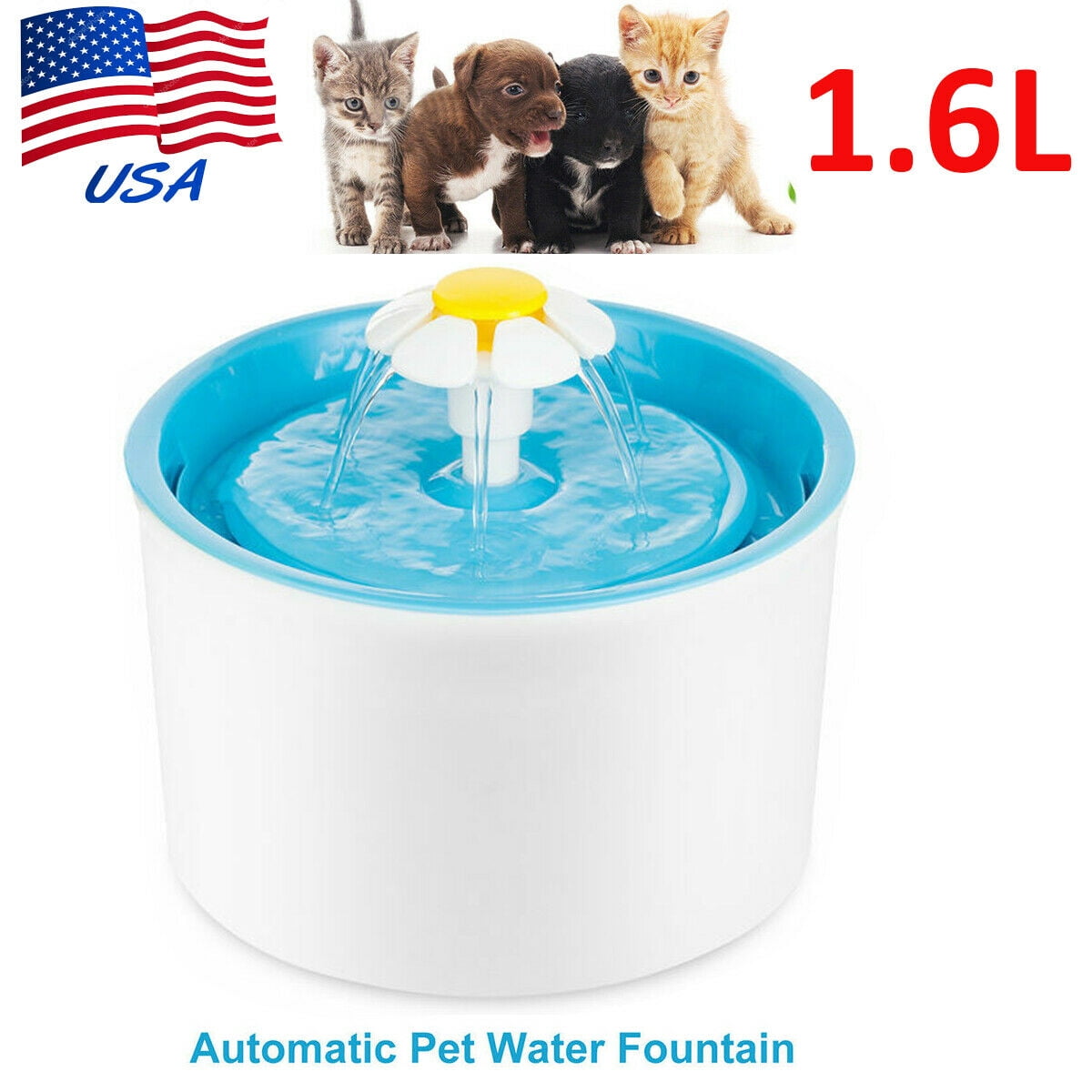AUTOMATIC CAT DOG WATER DRINKING FLOWER FOUNTAIN PET BOWL DRINK DISH FILTER 