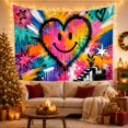 thumbnail image 3 of Crowned Smiley Heart in Pink Teal and Yellow Brushstrokes, Playful Abstract for Graffiti Fans, Colorful City Decor, Housewarming Gift, Tapestry Wall Hanging for Bedroom and Studio, 3 of 7