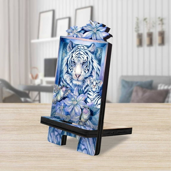 Designocracy 892096C-JB 6 x 3 x 3 in. Tiger in the Garden Cell Phone Stand Wildlife Decor with Wood Mobile Holder Organizer
