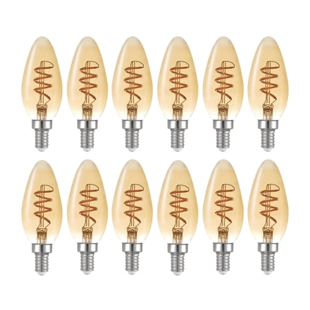 Globe Electric 40W Equivalent Soft White (2000K) Vintage Edison B10 Candelabra Amber Glass Dimmable LED Light Bulb (12-Pack)  34839